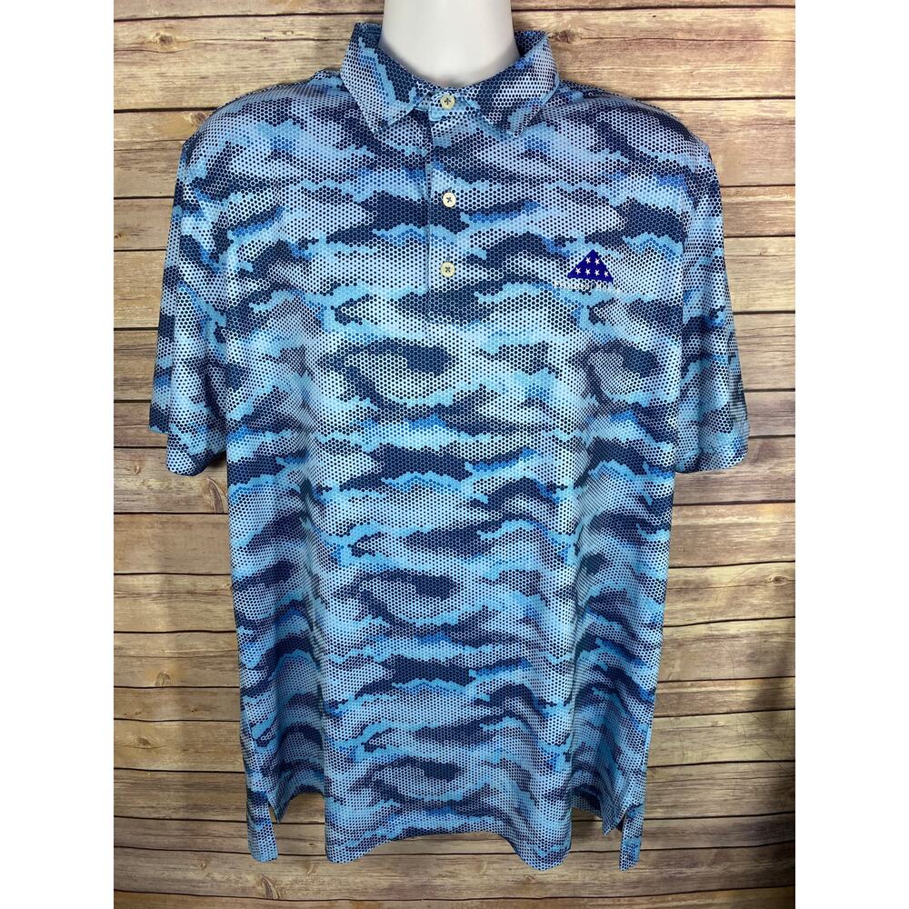 Johnnie-O Mens XL Polo Shirt Prep-Formance Blue Camo Performance Golf